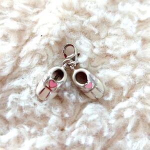 👶 💗 Adorable Silver Pink and White Enamel Baby Shoe Charm.